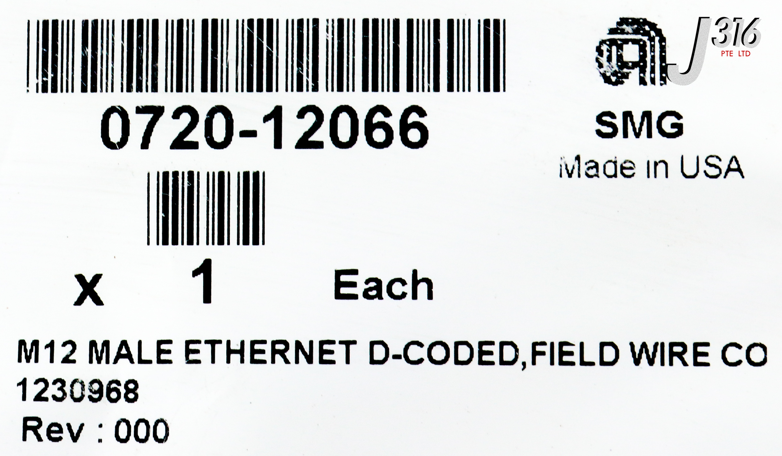 オーダー　専用 26221 APPLIED MATERIALS M12 MALE ETHERNET D-CODED, FIELD WIRE CO